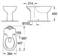 Чаша унитаза-компакт Grohe Bau Ceramic 39429000 (364х400х687) безободковая, с вертикальным выпуском