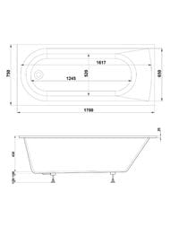 Ванна из литьевого мрамора BAS Афина 1700х750 пристенная, белый матовый Solid Surface ВА00038