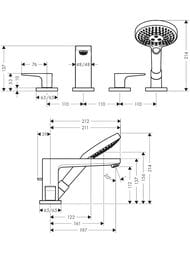 Смеситель Hansgrohe Metropol 32552000 на борт ванны на 4 отверстия, шланг 1,10м, выступ 210 мм, хро — изображение 3