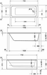 Ванна акриловая Duravit D-Code 1700х750х420 выпуск у ног, белая 700100000000000