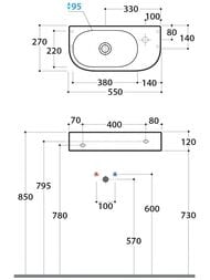 Раковина Globo Forty3 (550x270х120) подвесная/накладная, без отверстия под смеситель, белая SCT55BI — изображение 2
