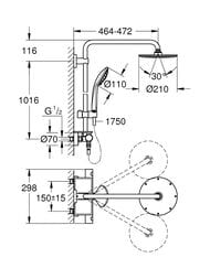 Душевая система Grohe Euphoria 210 26363000 термостат, верхний и ручной душ, штанга, настенный — изображение 6