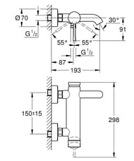 Смеситель для ванны Grohe Essence 139 мм, однозахватный, фикс. излив, фантомный черный 25250KF1