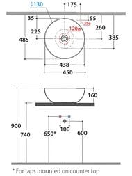 Раковина Globo T-EDGE (450х450х160) накладная, без отверстия под смеситель, цвет Smoke B6T45SK — изображение 2