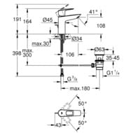 Смеситель Grohe BauLoop 23762001 для умывальника однорычажный, донный клапан,  M-Size, хром