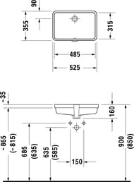 Умывальник встраив. снизу DURAVIT VERO 485х315х160 без отверстия под смес.,перелив 0330480000