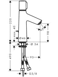 Чертёж Смеситель Hansgrohe Talis Select S 72042000 для раковины, однорычаж, со сливным гарнитуром, хром