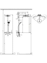 Чертёж Душевая система Hansgrohe Raindance Select S 300 2jet Showerpipe с термостатом,хром 27133000