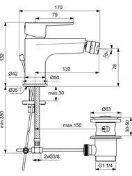 ��������� ��� ���� Ideal Standard CERAFINE O �������������, ����� 132��, ������� ������ BC705XG