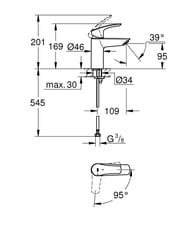 Смеситель для раковины Grohe EuroSmart 95 мм, однозахватный, S-Size, хром 32154003