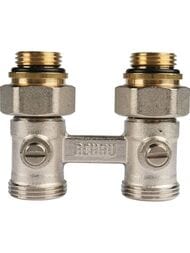 REHAU Блок шаровых кранов G1/2xG3/4 с соединительным нипелем, прямой 240727-001 Бинокль