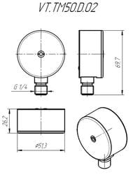 Манометр Valtec, 0-10 бар, 1/4", D50мм, нижнее подкл (радиальное), арт.VT.TM50.D.02