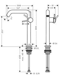 Смеситель Hansgrohe Tecturis S для умывальника однозахватный, с донным клапаном, хром 73370000 — изображение 3