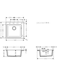 Чертёж Мойка из гранита Hansgrohe S51 43312290 (560х510) врезная, отвер.под смес., серый камень