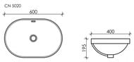 Раковина встраиваемая сверху Ceramicanova Element 600х400х195 овальная, перелив, белый CN5020