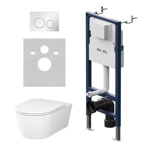 Комплект инсталляции AM.PM клавиша PrimeFit L белая+унитаз Func FlashClean с сиденьем IS90101.8F1701