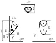 Писсуар Vitra Plural работа от сети, задний подвод, антибактериал. покрытие., белый 7808B003-5331