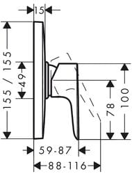 Чертёж Смеситель Hansgrohe Talis E 71768000 Highflow для душа однорычажный, хром