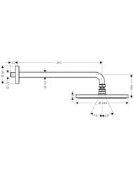 Чертёж Верхний душ Hansgrohe Raindance S 240мм, 1jet,PowderRain (микродуш), держатель390 мм 27607000