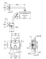 Душевая система Grohe Grohtherm 34727000 термостат, ручной и верхний 210 душ, кронштейн, шланг хром