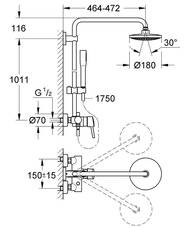Душевая система Grohe Euphoria 260 Concetto 23061003 со смесителем, верхний/ручной душ стик, хром