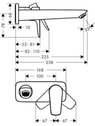 Чертёж Смеситель Hansgrohe Talis E 71734140  для раковины, излив 225 мм, внешняя часть, шлифов бронза