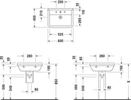 Умывальник DURAVIT STARCK 3 600х450х190 отверстие под смеситель, перелив 0300600000