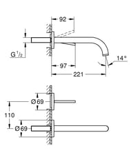 Смеситель Grohe Atrio 19918DC3 для умывальника на 2 отверстия, внешняя часть, суперсталь