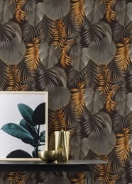 Обои виниловые на флизелине Rasch Natural Colors (0,53х10,05) ткань, листья, серо-золотые 462043 (рул.)