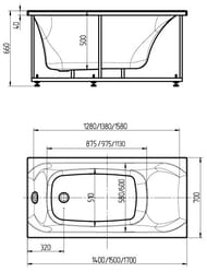 Ванна акриловая Акватек АЛЬФА NEW 150х70 фронтальная панель, каркас, слив