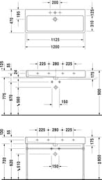 Умывальник DURAVIT VERO 1200х470х175 отверстие под смеситель, перелив 0454120000