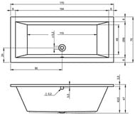 Ванна акриловая RIHO LUSSO 170x75 без гидромассажа, прямоугольная