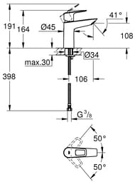 Смеситель для умывальника Grohe BauLoop 23917001 однозахватный, M-Size, без донного клапана, хром
