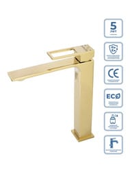 Смеситель на раковину BelBagno LUCE LUC-LMC-ORO-W0 высокий,однозахватный,без донного клапана, золо — изображение 2