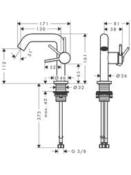Смеситель Hansgrohe Tecturis S для умывальника, однозахватный, с донным клапаном, хром 73320000 — изображение 5