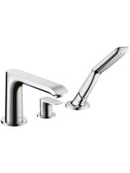 Смеситель Hansgrohe Metris 31190000 на борт ванны, 3 отверстия, с ручным душем, внешняя часть, хром — миниатюра 1