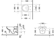Унитаз подвесной Duravit  1 365х540х350мм, безободковый, сиденье с микролифтом, белый 45620900A1