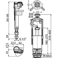 Арматура ALCAPLAST SA2000/SK 1/2" лат.резьба, для унитаза с нижним подводом, со стоп-кнопкой