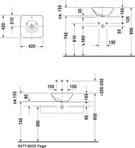 Раковина DURAVIT BACINO 420х420х165 без площадки под смес, перелив, крепление 0333420000