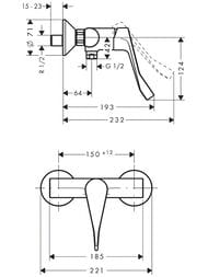 Чертёж Смеситель Hansgrohe Focus 31916000 для душа настенный однорычажный, длинная рукоятка