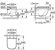 Унитаз Grohe Euro Ceramic 39554000 подвесной (374х445х540) безободковый, сиденье микролифт