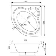 Ванна акриловая VAGNERPLAST MINI CATALINA 125 (1250х1250х430) угловая, белая VPBA125CTM3X-04