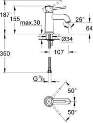 Смеситель Grohe BauClassic 23162 для умывальника, однозахватный, фиксированный излив