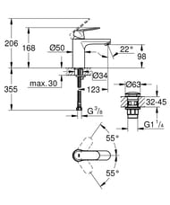 Смеситель для раковины Grohe Eurosmart Cosmopolitan 98 мм, с нажимным донным клапаном, хром 23926000
