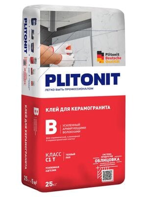 Клей PLITONIT В усиленный армирующими волокнами для керам, клинкер. и керамогранит. плитки, 25 кг