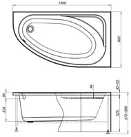 Ванна Aquanet Mia 140x80 акрил угловая, правая 246884