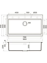 ����� Omoikiri KITAGAWA 86-LB AZ (860�510�200��), ������������, �������, ���� azur blue ���. 4993026