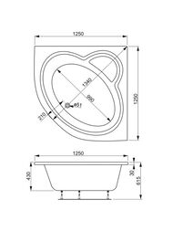 Ванна акриловая VAGNERPLAST MINI CATALINA 125 (1250х1250х430) угловая, белая VPBA125CTM3X-04
