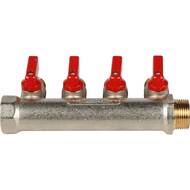 Коллектор STOUT с шаровыми кранами 3/4", 4 отвода 1/2" (красные ручки) SMB 6200 341204