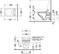 Унитаз подвесной DURAVIT DuraStyle 376х620х345 без ободка, для сиденья-биде SensoWash 2542590000